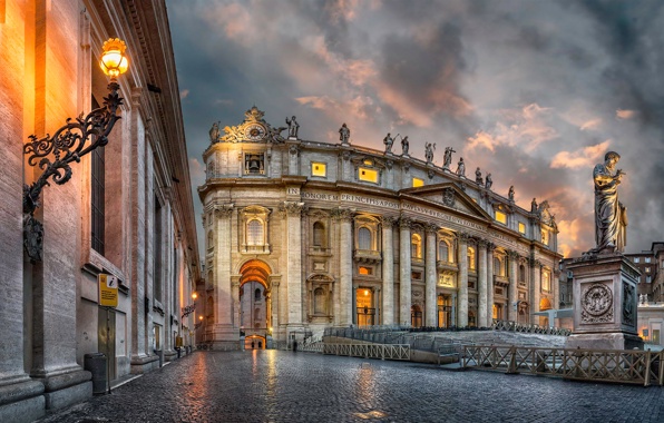 Vatican City St Peter Cathedral Sky Clouds Lights Wallpaper