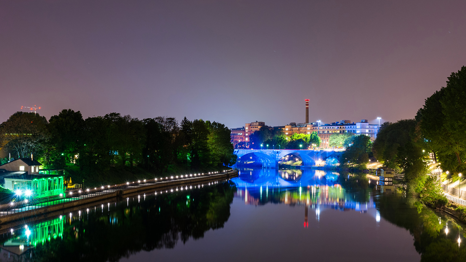 Wallpaper Italy Turin River Night Time Cities Building