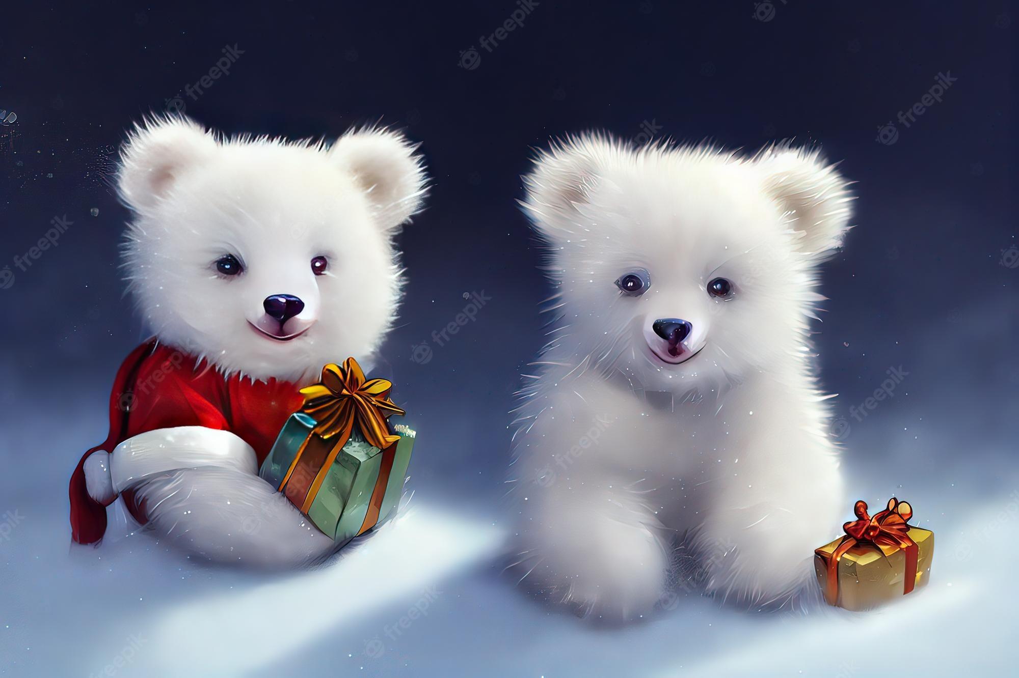 Premium Photo Cute White Bear In Winter Forest Adorable Little