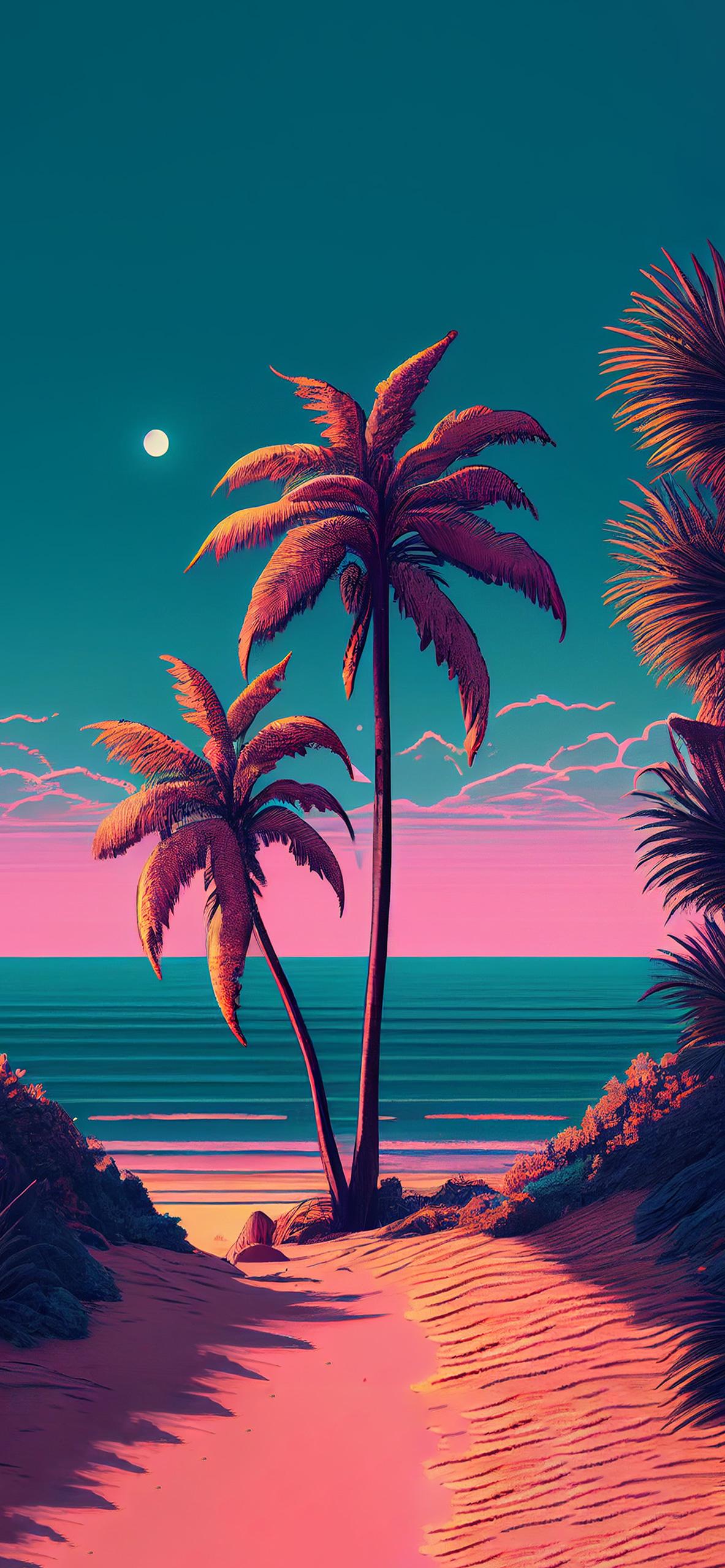 Beach Palm Summer Aesthetic Wallpaper