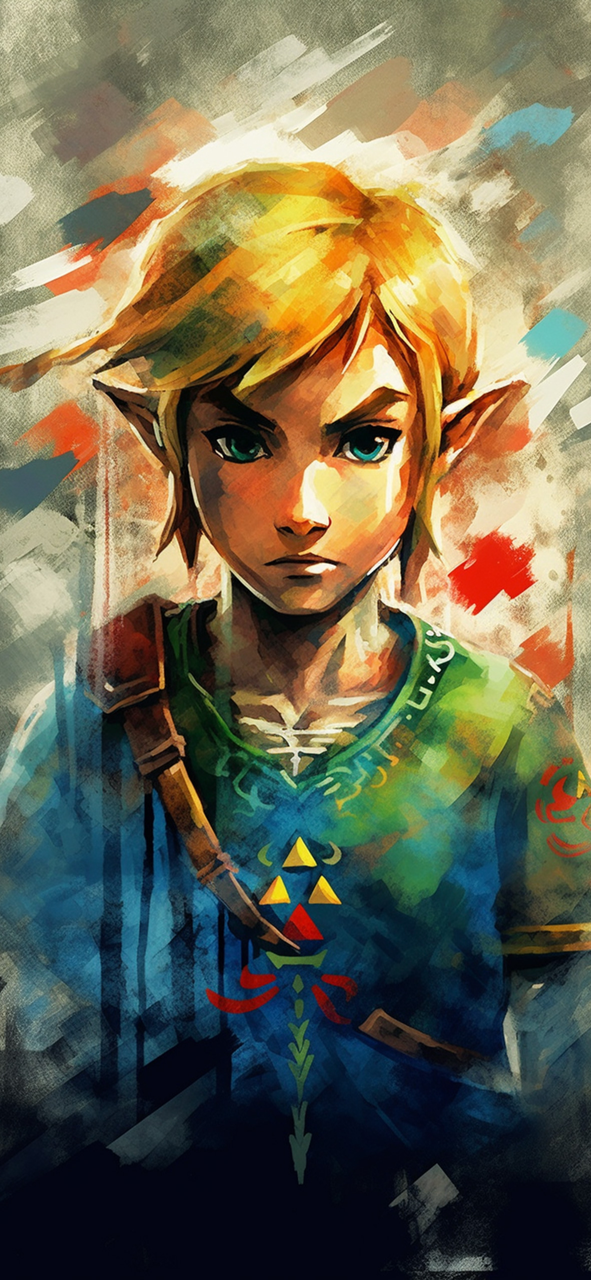 A stylized portrait of Link from the Legend of Zelda series, featuring vibrant colors and a determined expression