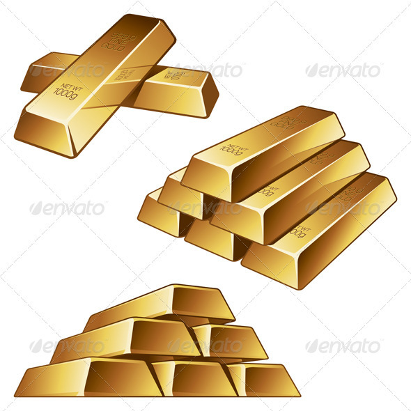 Three Groups Of Gold Bars On White Background Vector Illustration