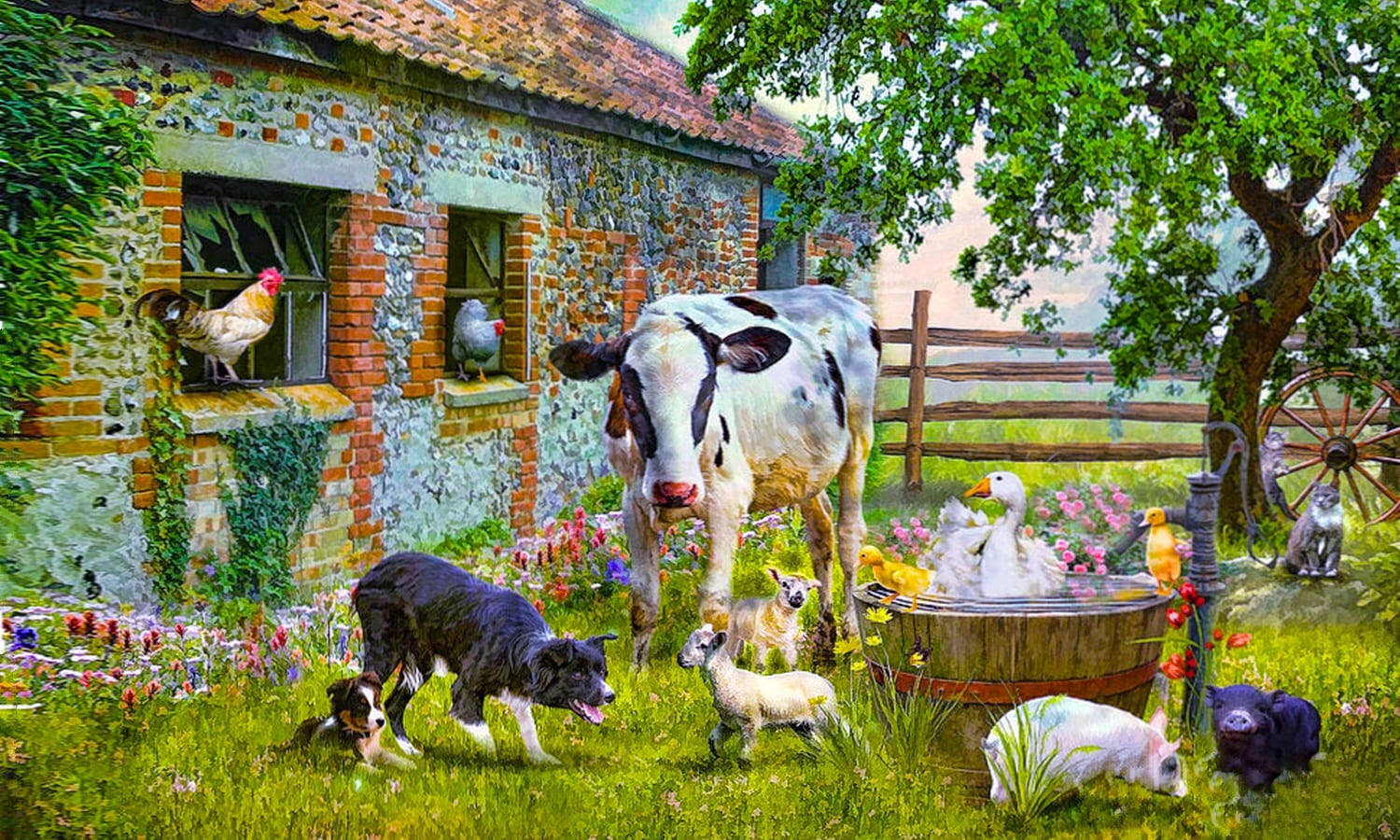 Farm Animals Beside An Old House W8f5saywd6rkq80s Wallpaper