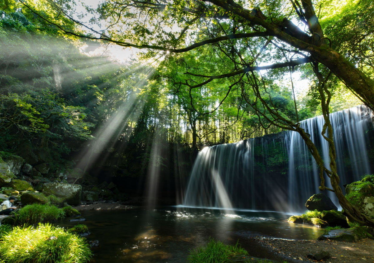 Minute Post Processing Sunbeams At A Waterfall