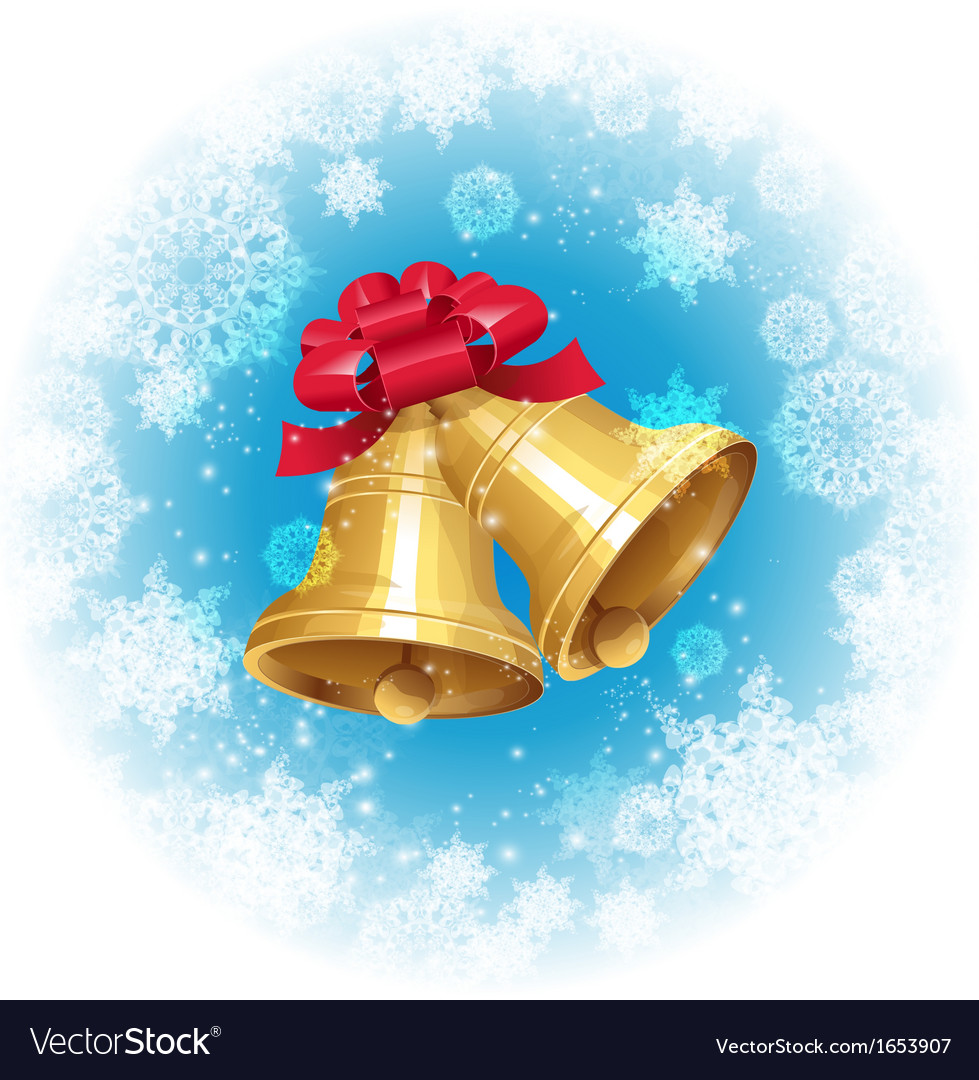 Jingle Bells With Red Bow On Winter Background Vector Image