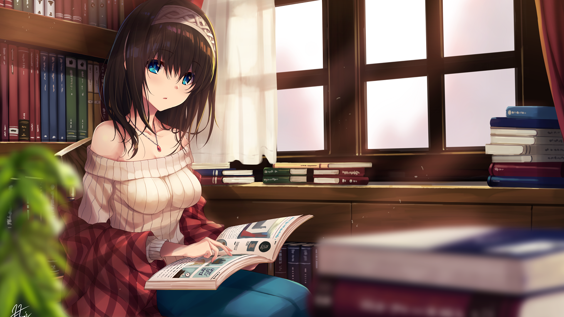 Desktop Wallpaper Cute Girl Reading Book Anime Original Hd