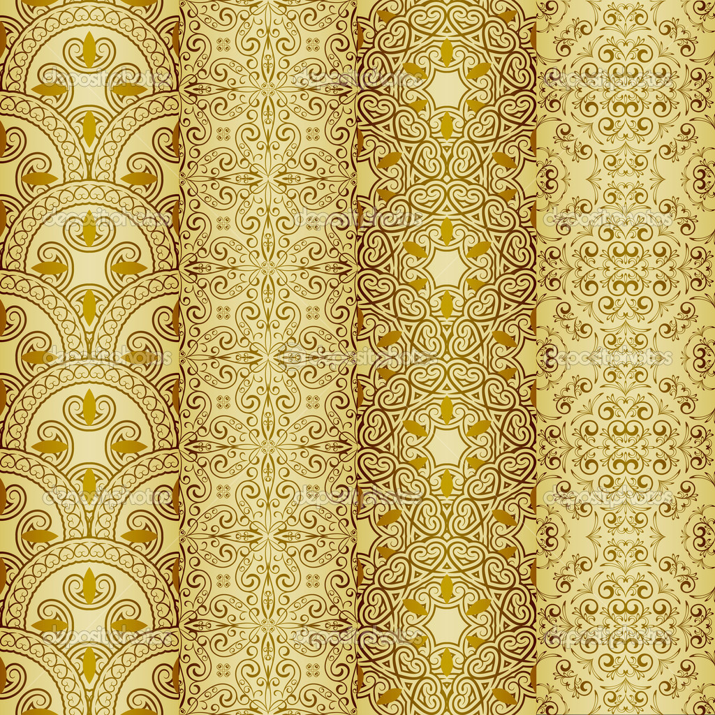 Stock Illustration Vector Seamless Golden Patterns Oriental Style Html