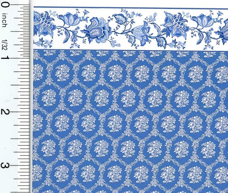 Dollhouse Wallpaper Cottage Jacobean In Blue By Itsy Bitsy Mini