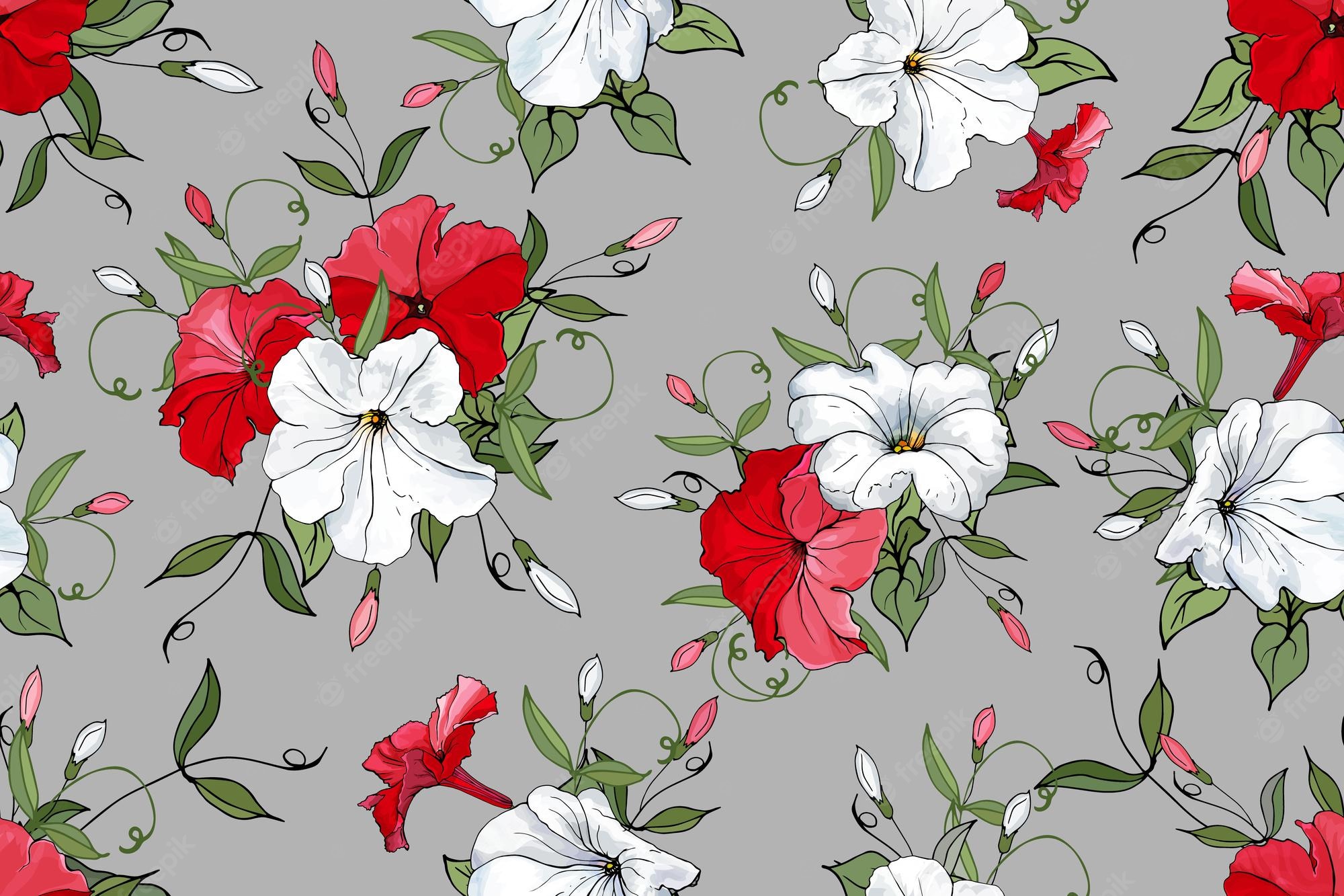 Free download Premium Vector Seamless floral pattern with flowers white red  [2000x1333] for your Desktop, Mobile & Tablet | Explore 28+ Red and White  Floral Wallpapers | Red And White Backgrounds, Blue