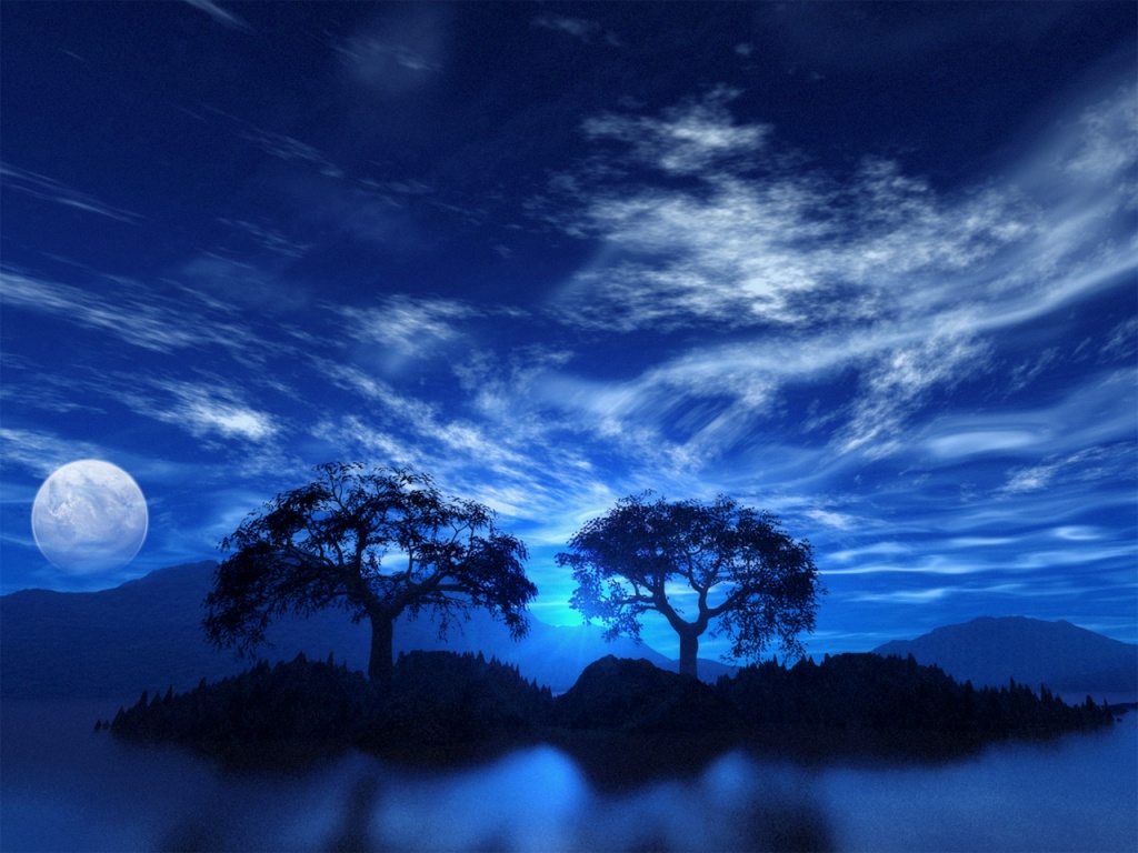Blue Sky And Moon Desktop Pc Mac Wallpaper