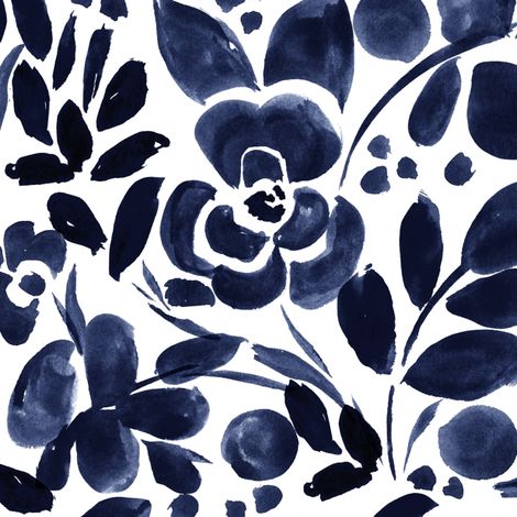 Navy Floral Wallpaper