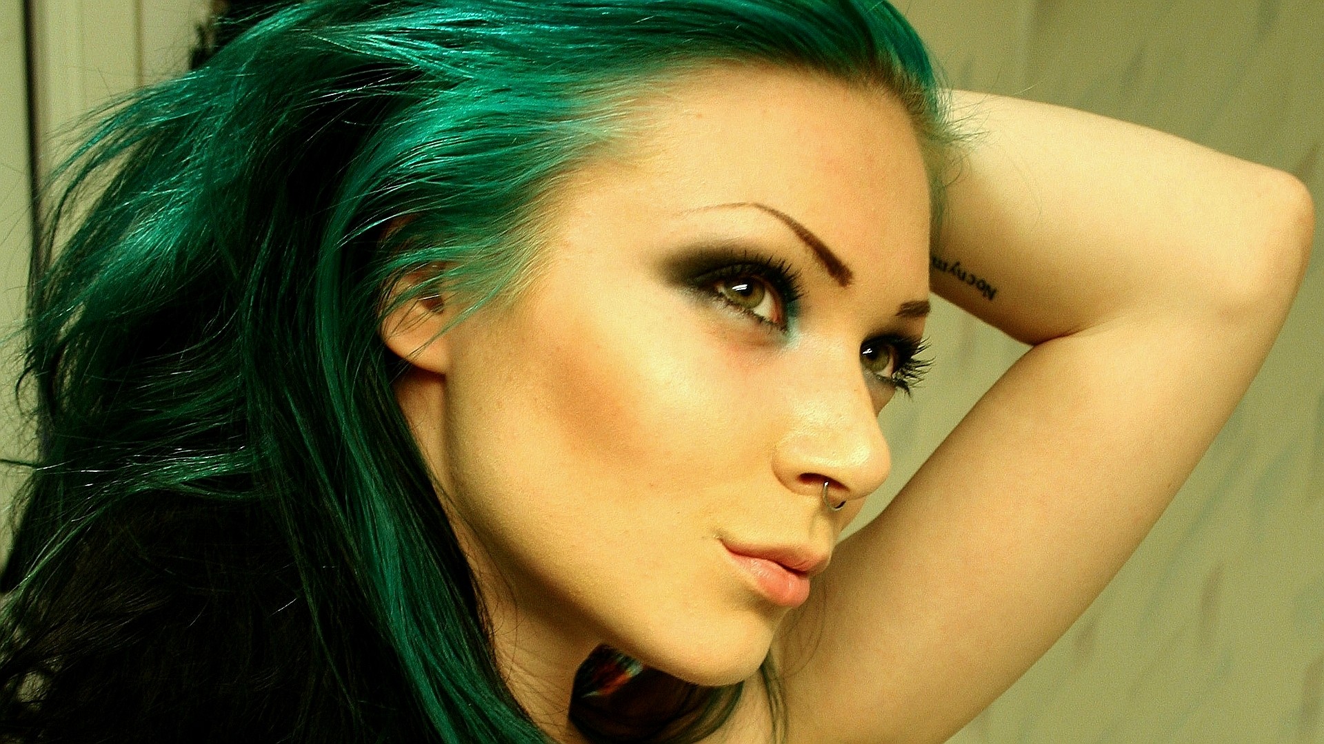 Vika Jigulina Close Up Face Girl Green Piercing