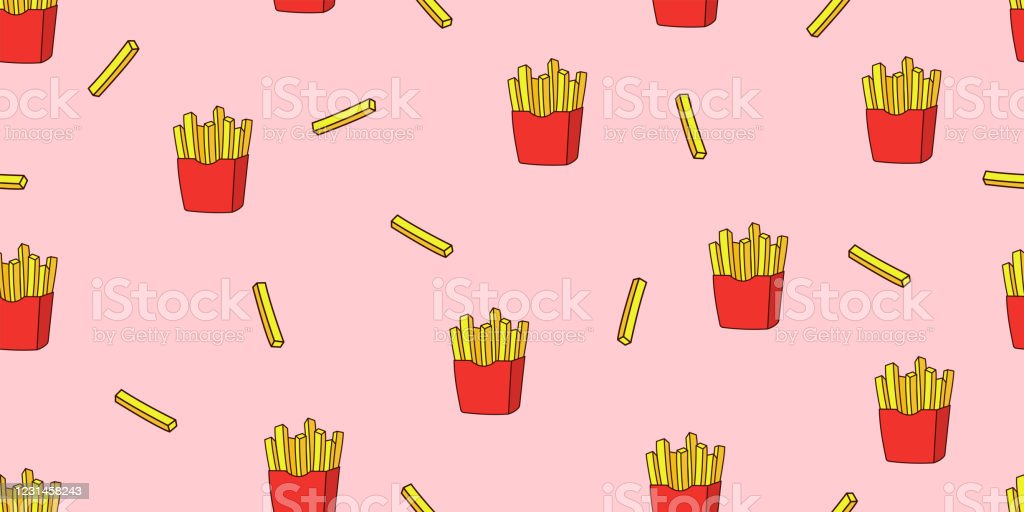 French Fries Seamless Pattern Fast Food Wallpaper Texture Vector