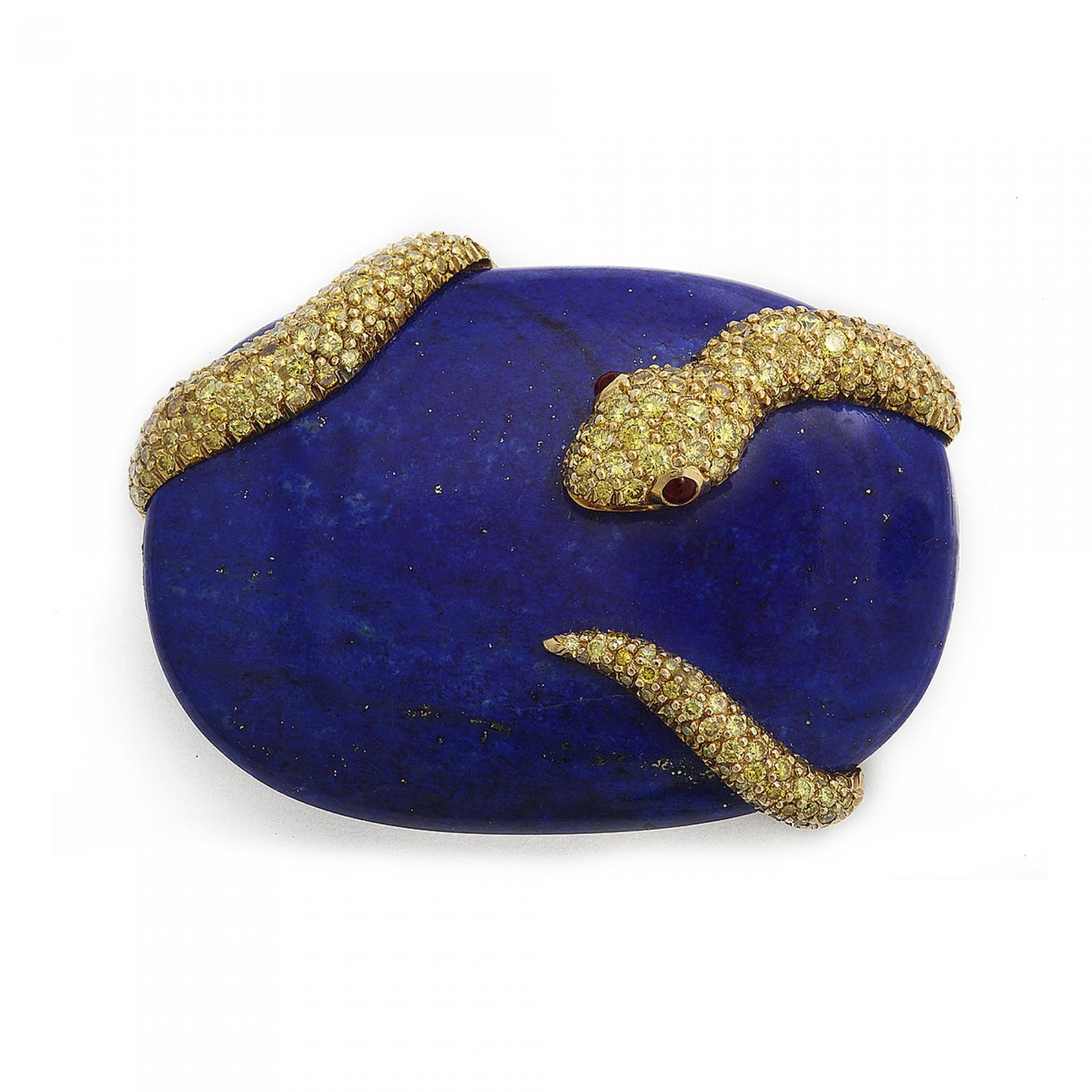 Carvin French Lapis Lazuli And Yellow Diamond Snake Brooch
