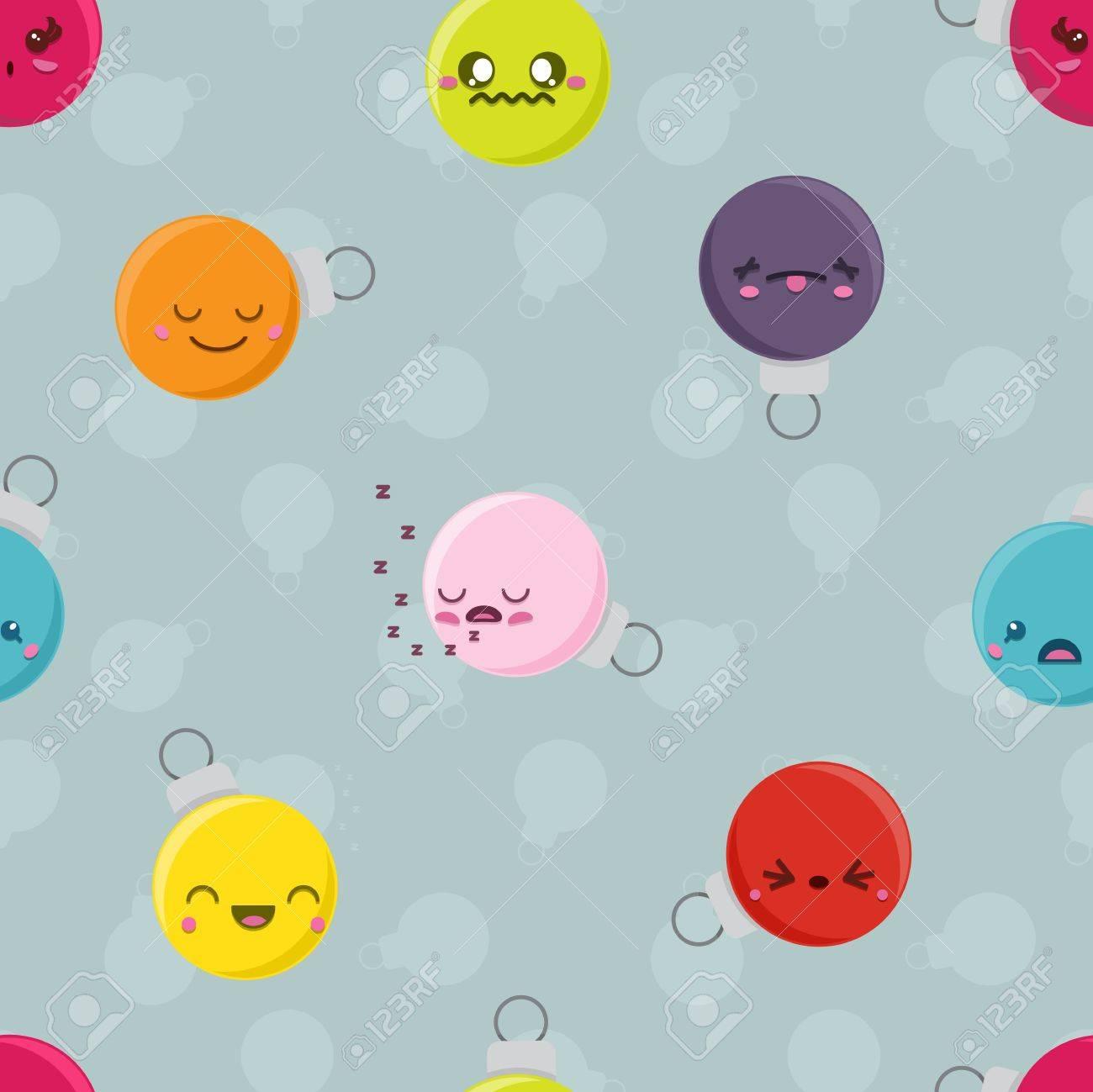 Seamless Background Tile With Super Cute Kawaii Christmas Baubles