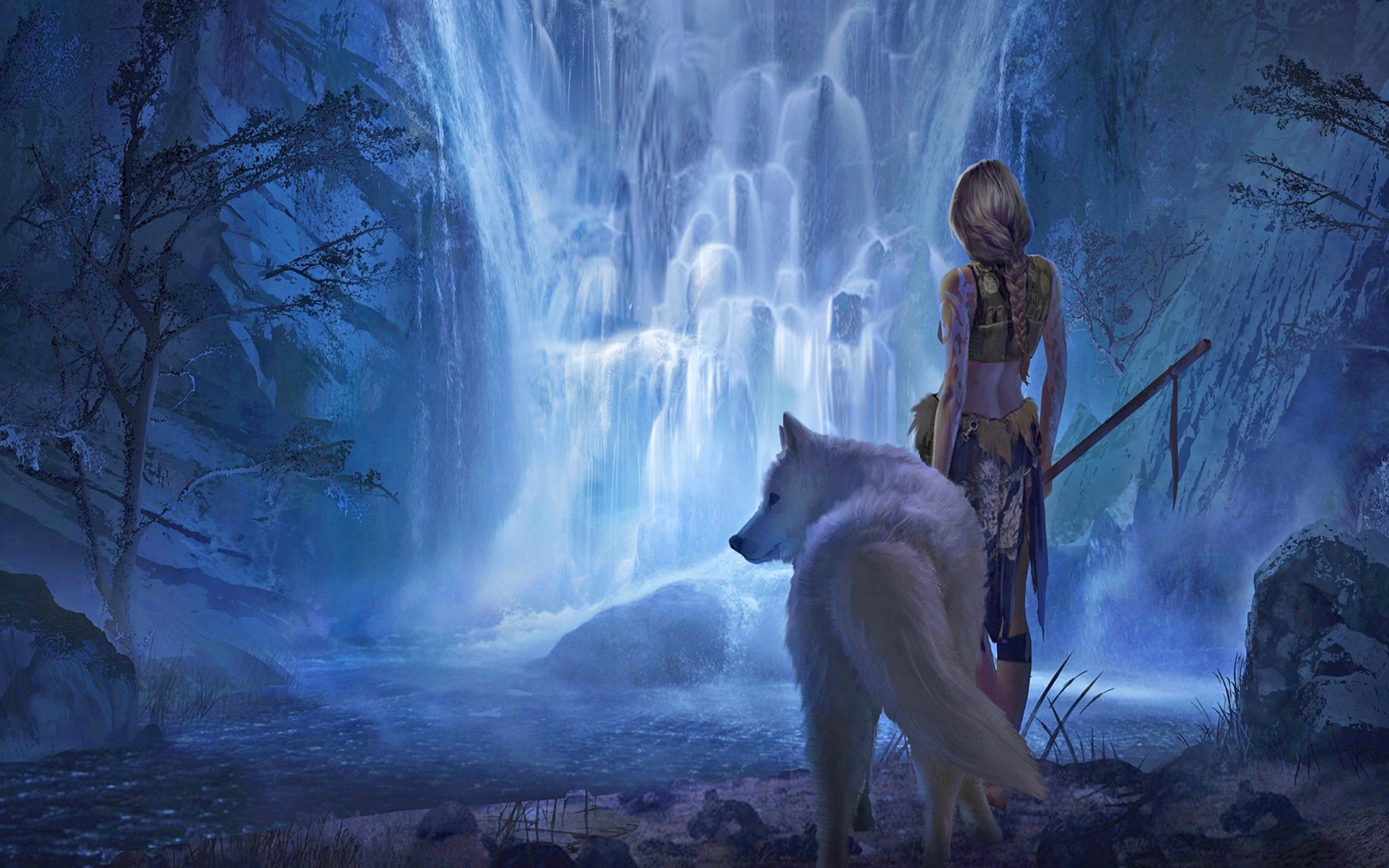 Girl With A White Wolf Wallpaper