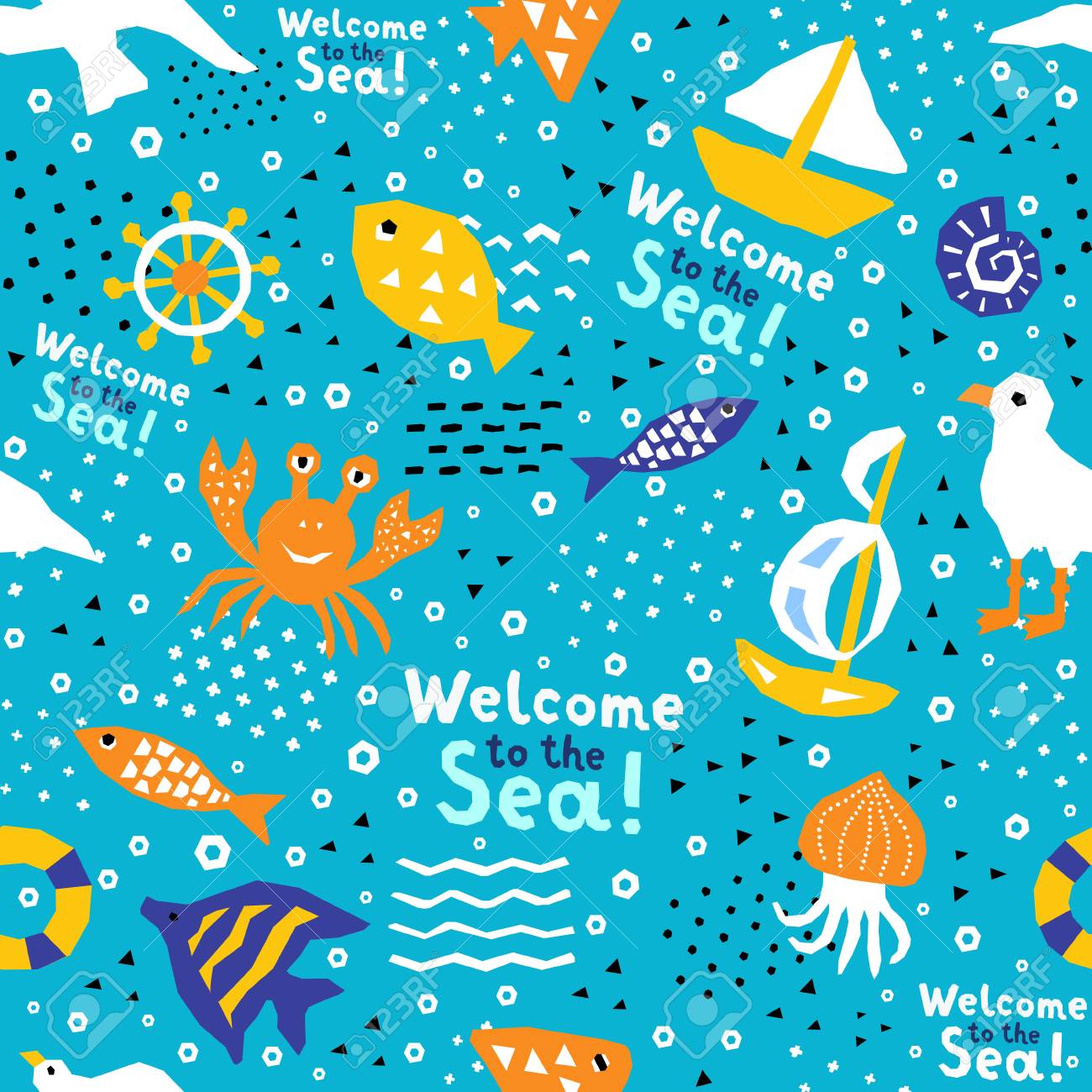 Sea World Design Pattern Textile Childish Wallpaper Wrapping