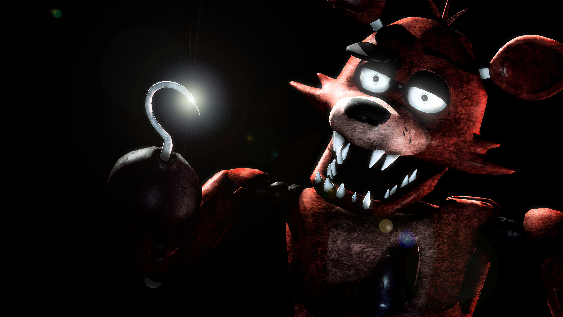 FNAF Foxy wallpaper, showcasing Foxy the pirate fox with his hook and glowing eyes in a dark, ominous setting