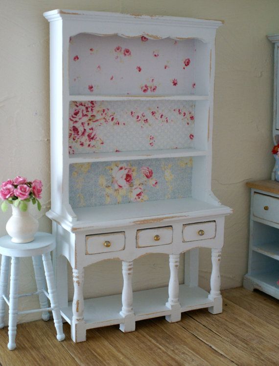 Beautiful Pale Blue Shabby Chic Scale Rose Dresser Hutch For Your