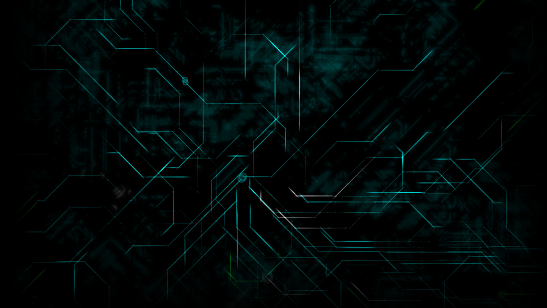 Dark teal lines form a circuit-like pattern on a black background, evoking a sense of technology and hacking