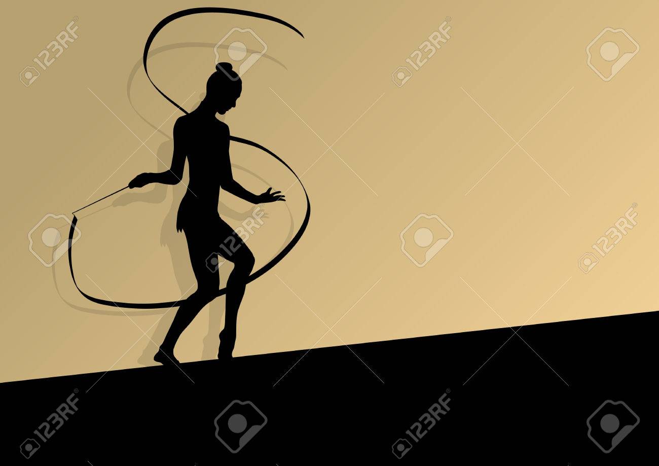 Active Young Girl Calisthenics Sport Gymnast Silhouette In