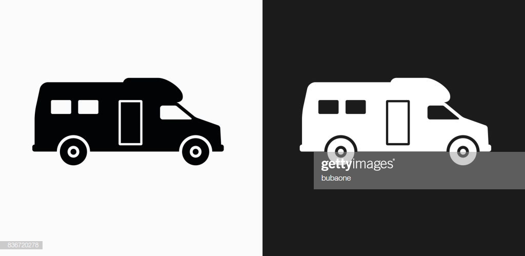 Rv Icon On Black And White Vector Background Stock Illustration