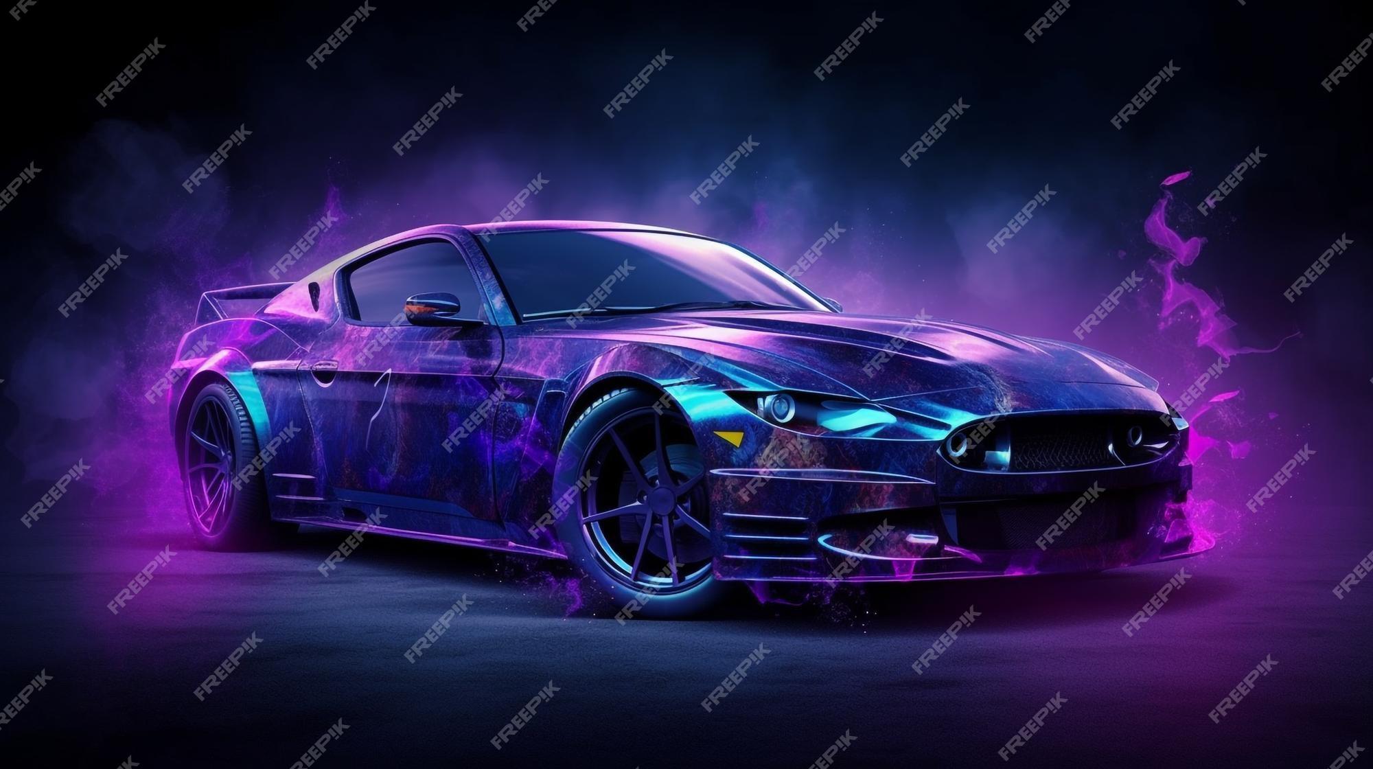Premium Photo Purple Sport Car Wallpaper On Smoke Neon Background