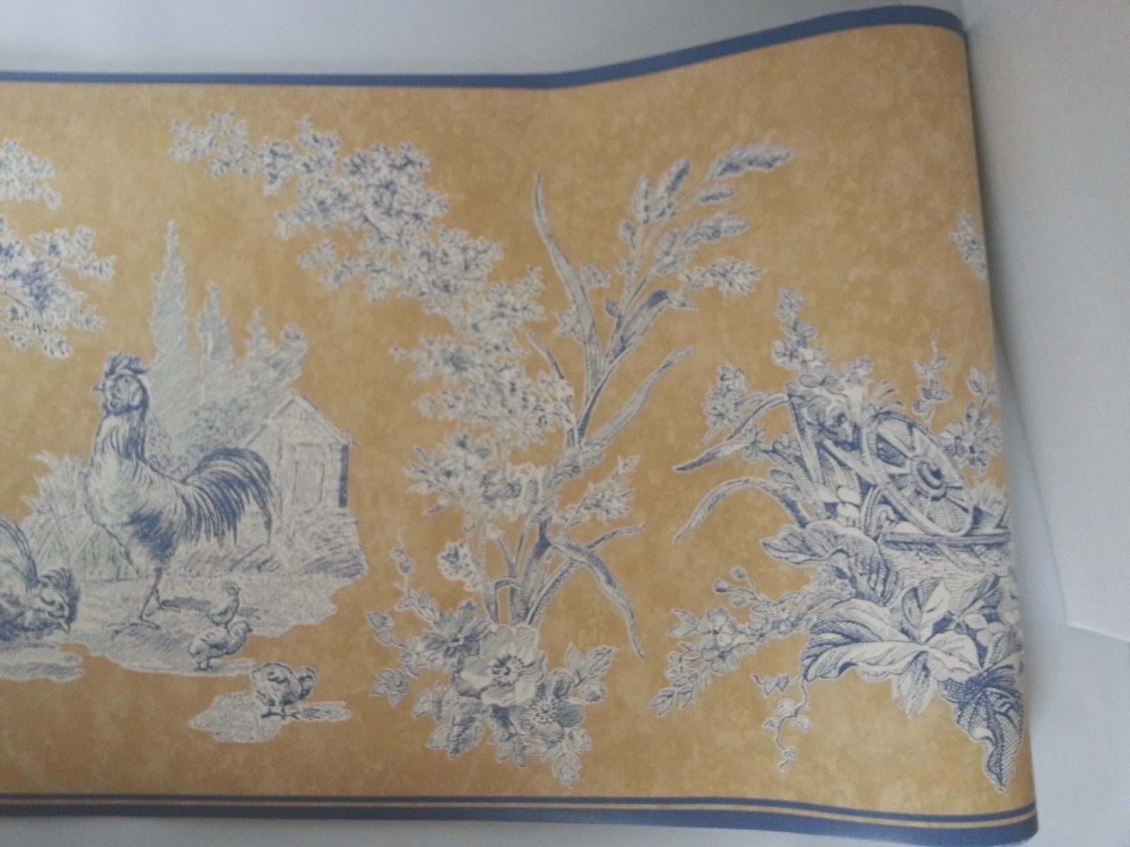 Waverly Wallpaper Border French Toile Country Rooster Blue Beige