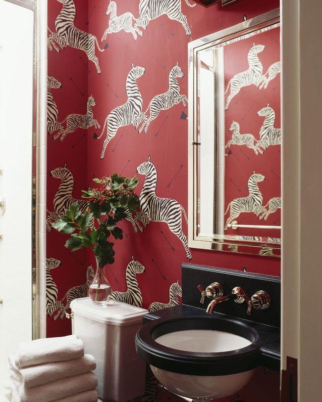 Scalamandre Zebra Wallpaper In A Miles Redd Designed Powder Room
