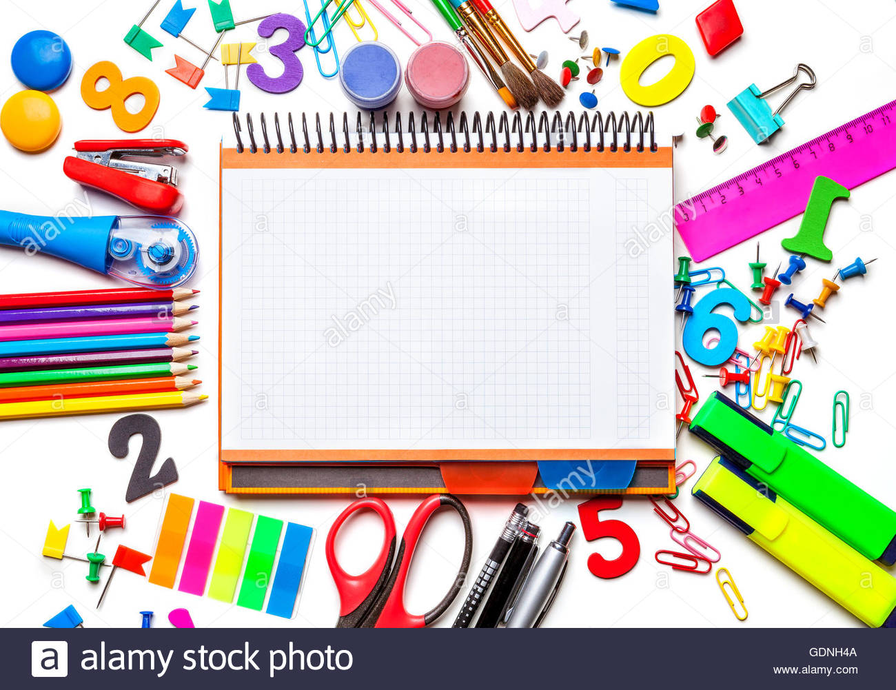Various School Supplies Isolated On White Background Notebook