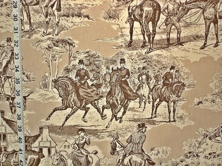 Equestrian Horse Fabric Victorian Brown Toile Double Wide From Brick