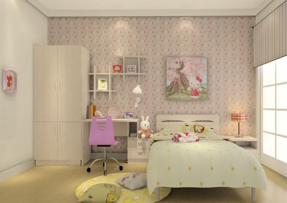 Little Girl Room With Wallpaper Wall Interior