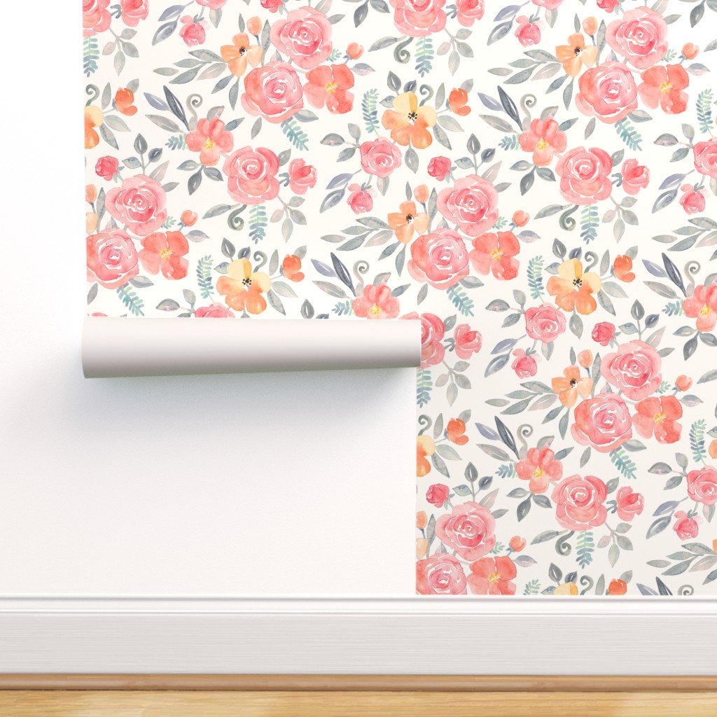 Peel And Stick Removable Wallpaper Watercolor Floral Bouquet Roses