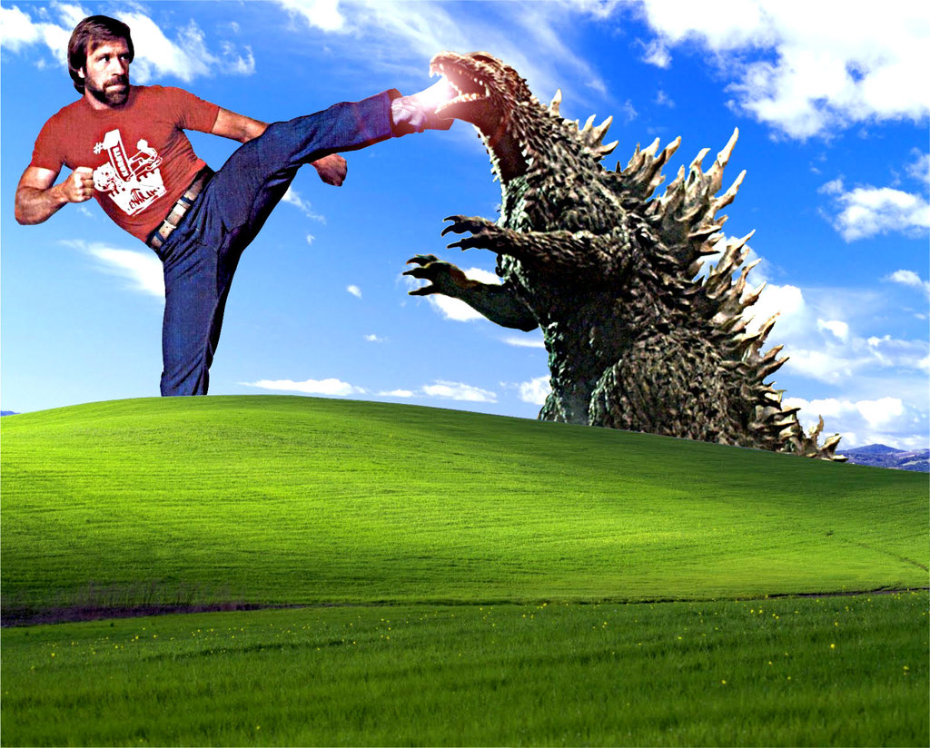 Chuck Norris Vs Godzilla Bliss Windows Xp Hills By