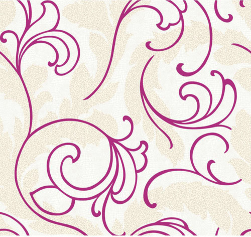 White And Magenta Serpentine Scroll Wallpaper Traditional