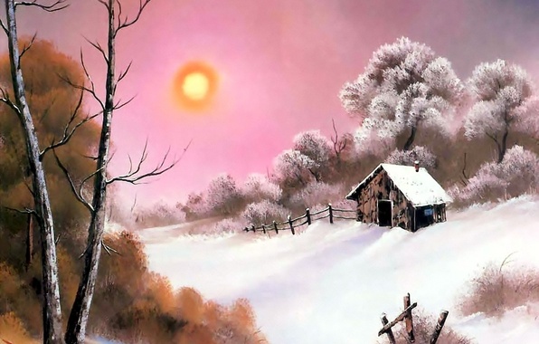 Wallpaper Picture Snow Winter Trees Painting Bob Ross