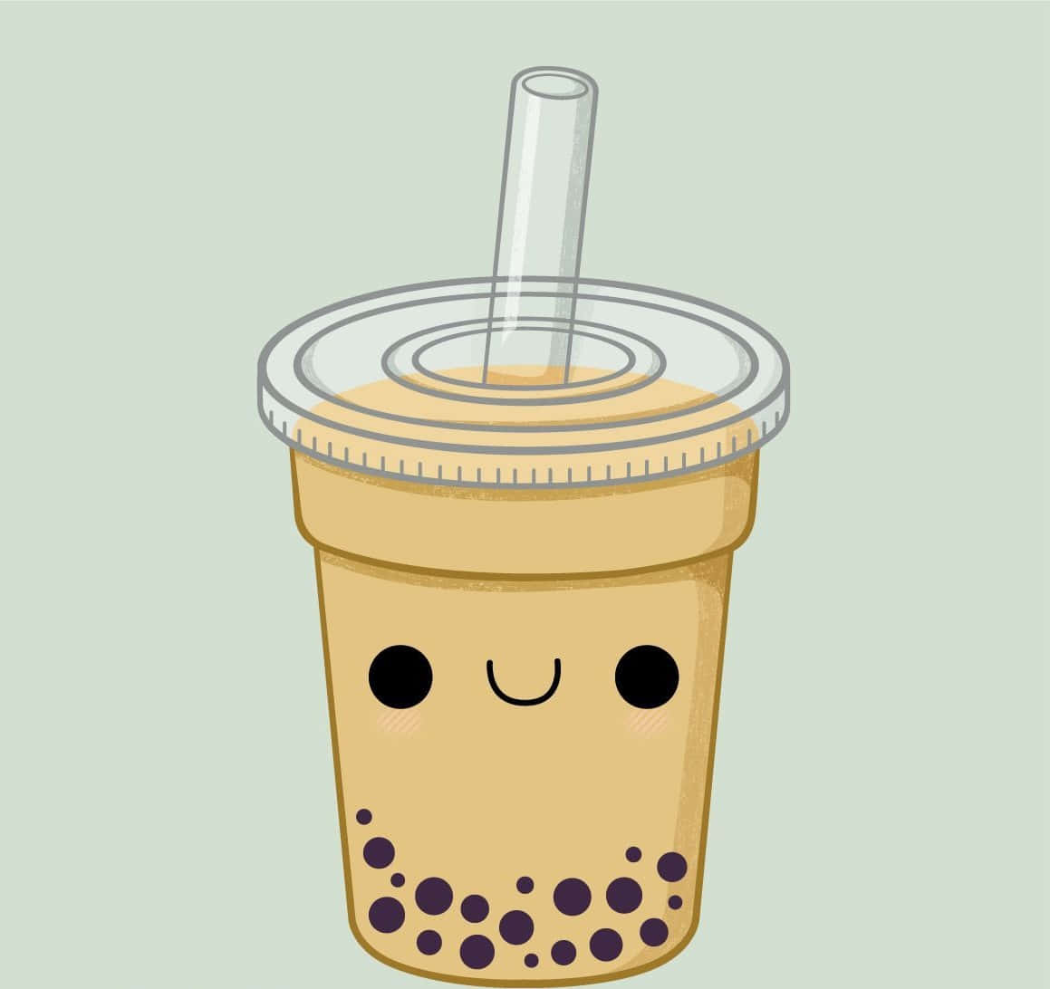 Cute cartoon illustration of a boba tea drink with a smiling face, representing the preppy boba aesthetic