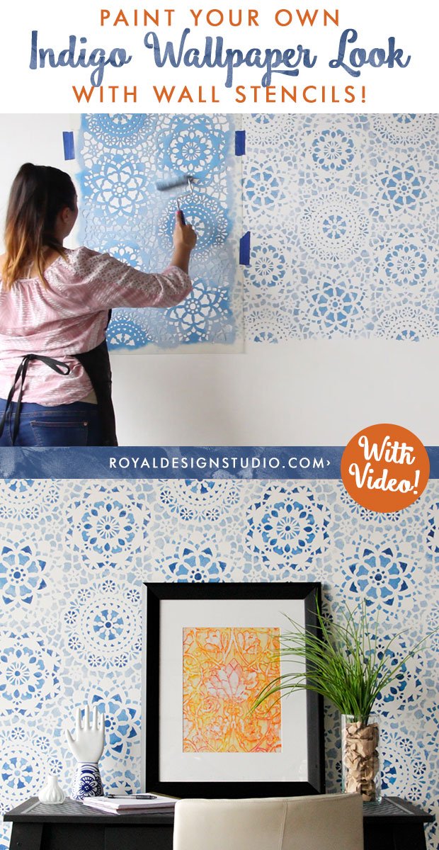 Paint Your Own Indigo Wallpaper Look with Wall Stencils