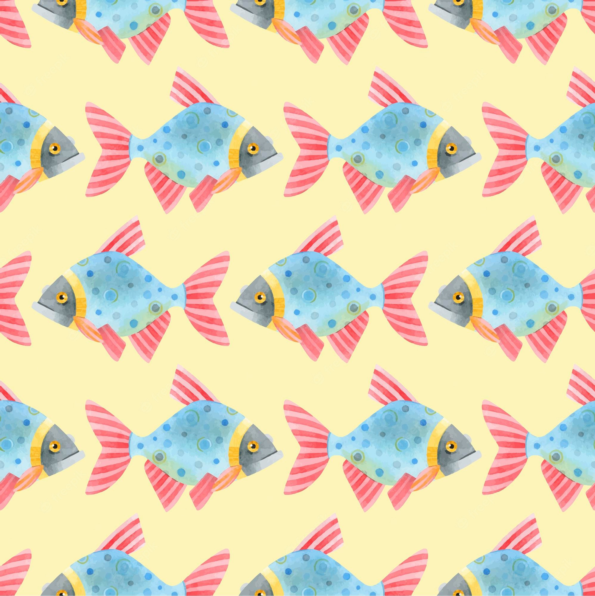 Premium Vector Watercolor Seamless Pattern Of Fish Cute Funny