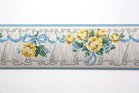 Full Vintage Wallpaper Border Trimz Blue And Yellow Floral Yello