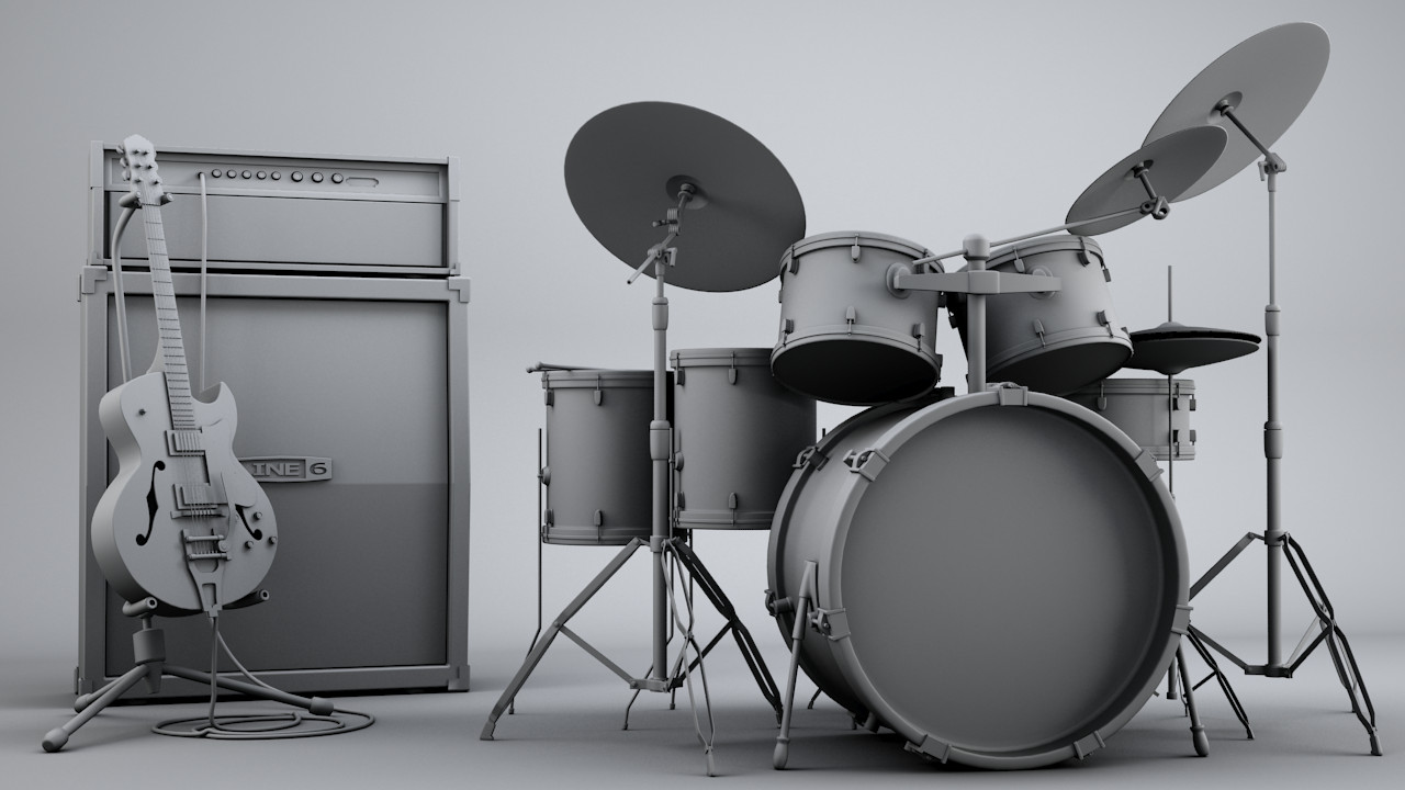 3d Guitar And Ampstack Drum Set By Bewsii