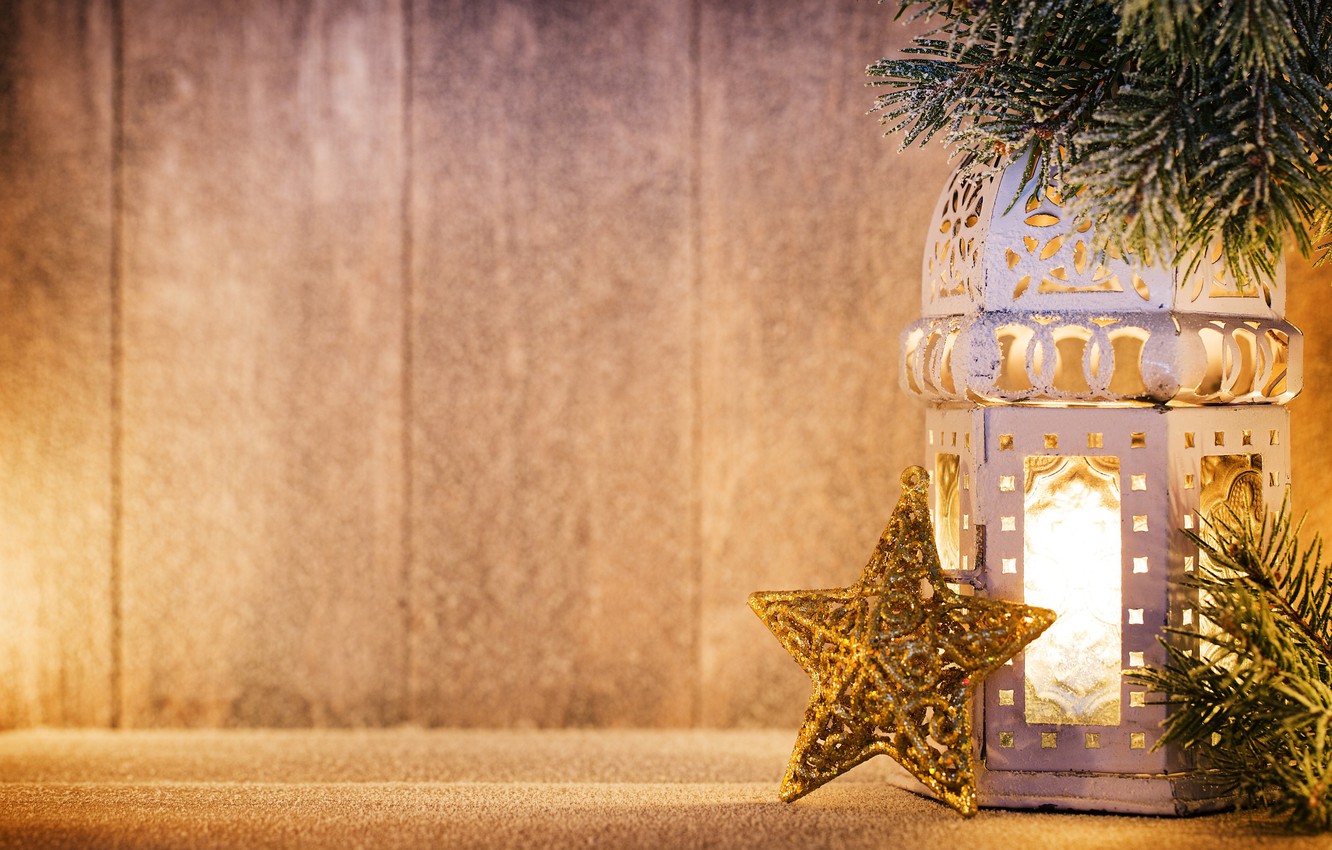 Wallpaper Branches Star New Year Christmas Lantern Snow