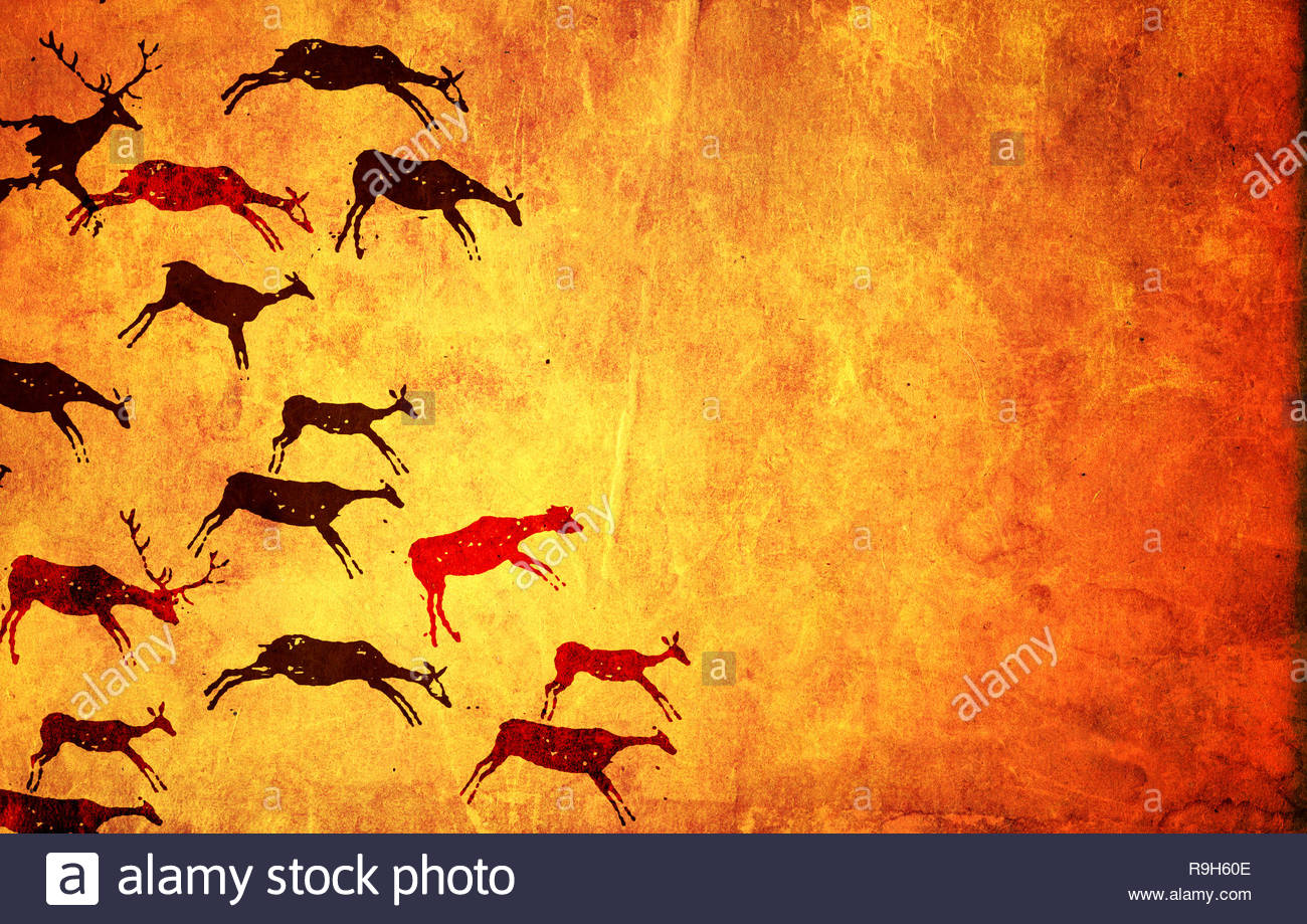 Background With Pictures Of Primitive People Stock Photo