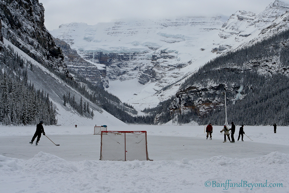 Hockey Rink With Goalie S On Frozen Lake Louise Victoria