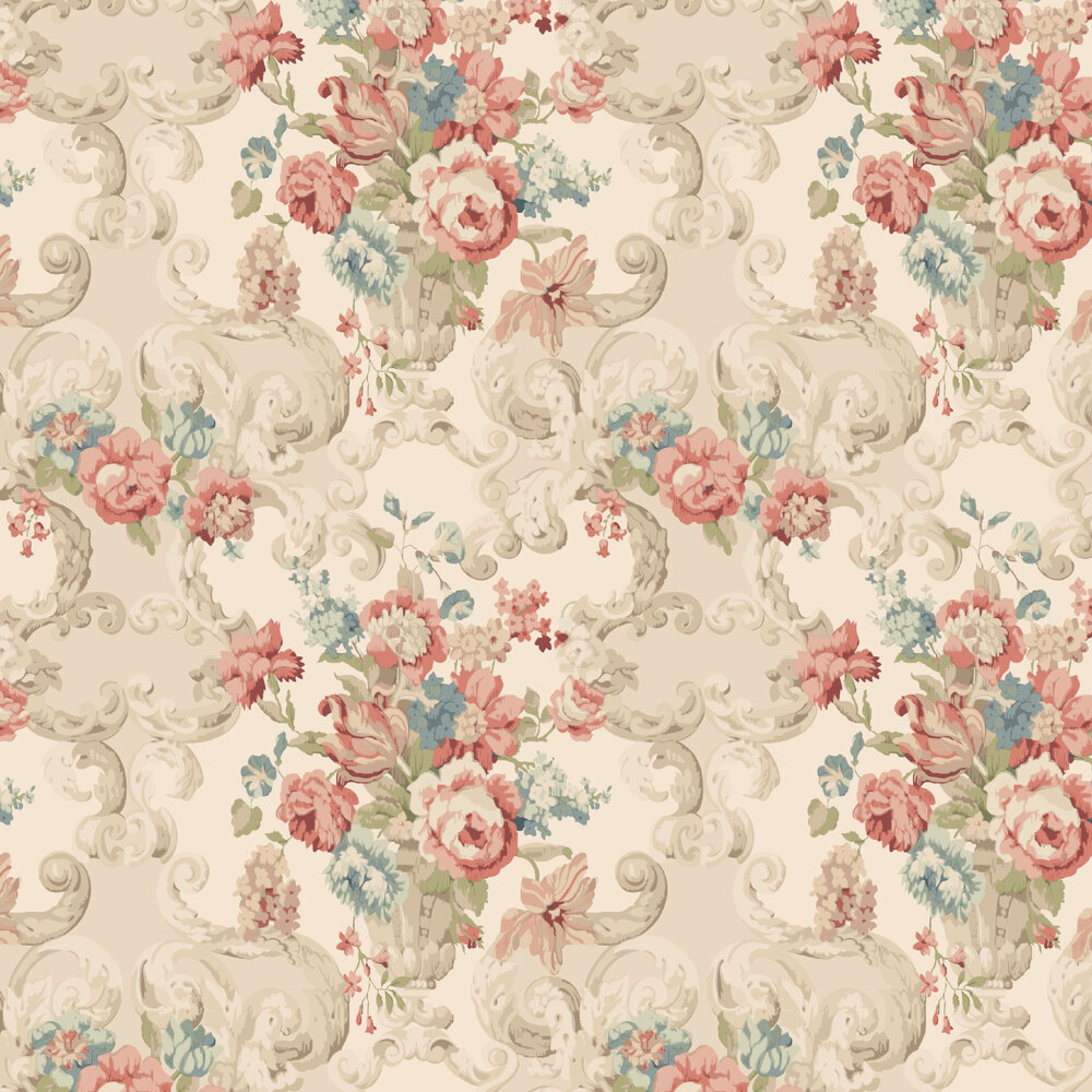 Floral Rococo By Mulberry Home Red Green Wallpaper
