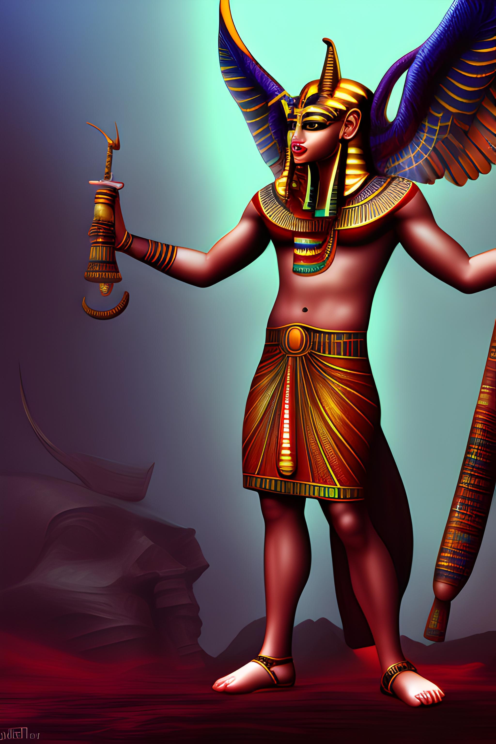 An Egyptian God With Devil Aye And Ebic Background Wallpaper Ai