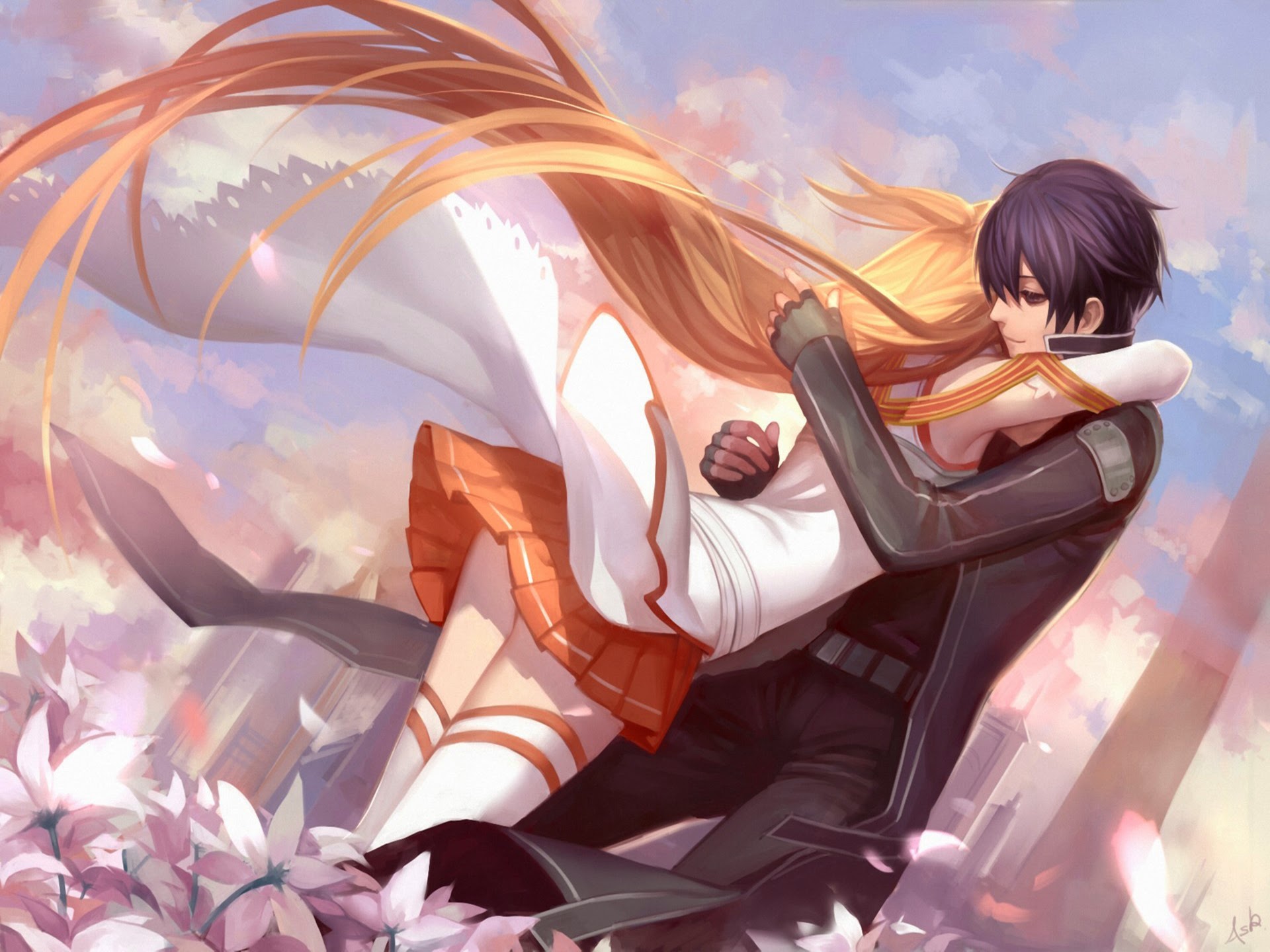Asuna Kirito Couple Hug Sword Art Online Anime HD