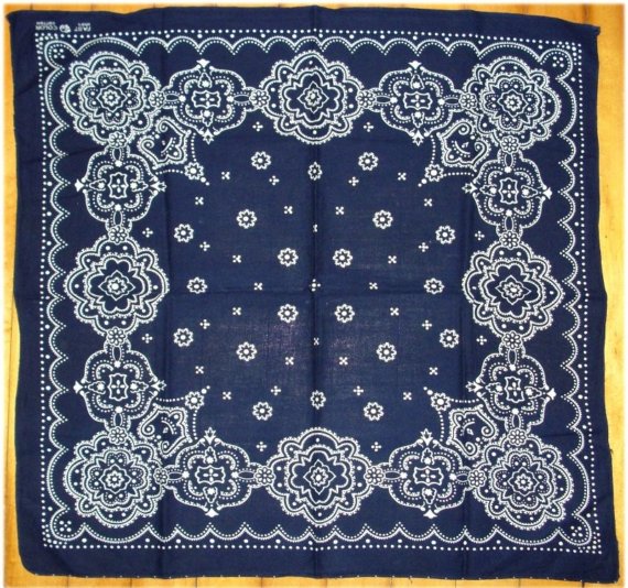Vintage Big Navy Blue Cotton Bandana Kerchief Handkerchief Snow