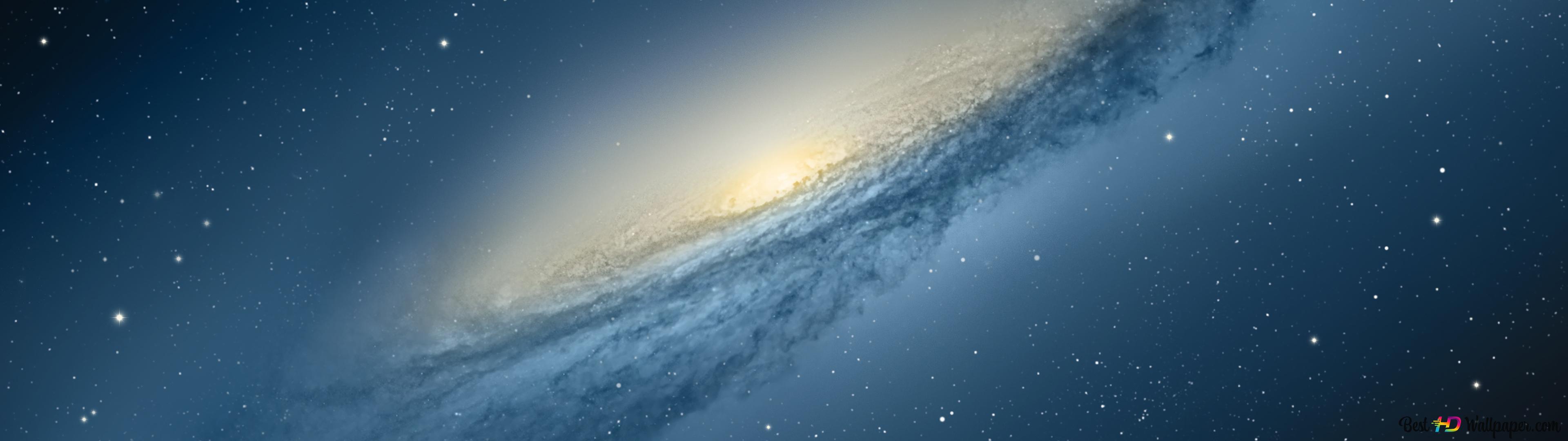A breathtaking panoramic view of a spiral galaxy in 5120x1440 resolution, perfect for a widescreen wallpaper