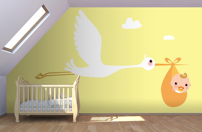 New Born Stork Nursery Wallpaper Murals